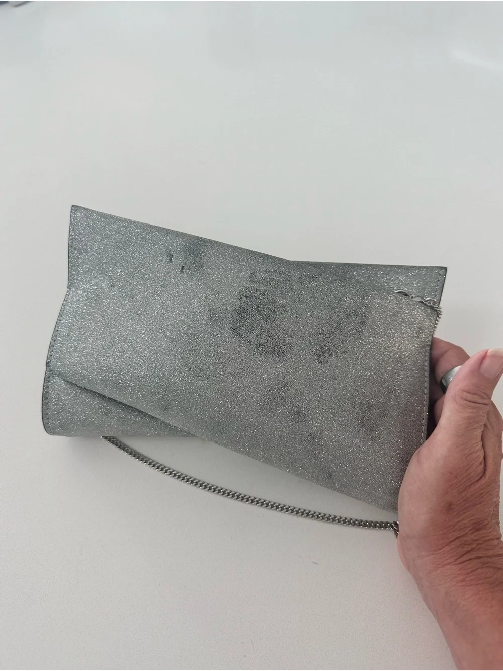 Christian Louboutin Silver Glitter Envelope Clutch with Chain